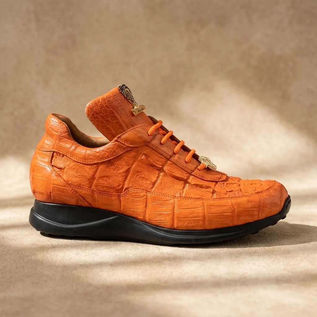 Mauri 8900 Caiman Fuscus sneakers in textured caiman leather with lace-up design and rubber soles