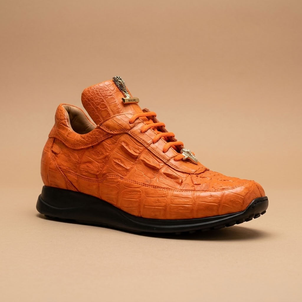 Mauri 8900 Caiman Fuscus sneakers in textured caiman leather with lace-up design
