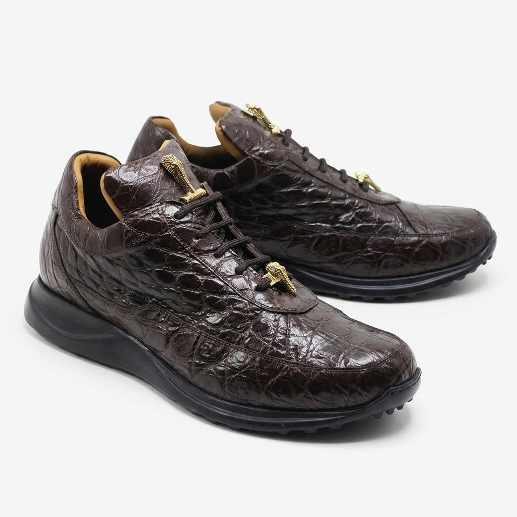 Mauri 8900 Alligator Sneakers in rust color, featuring textured alligator pattern, casual athletic style, and lace-up design.