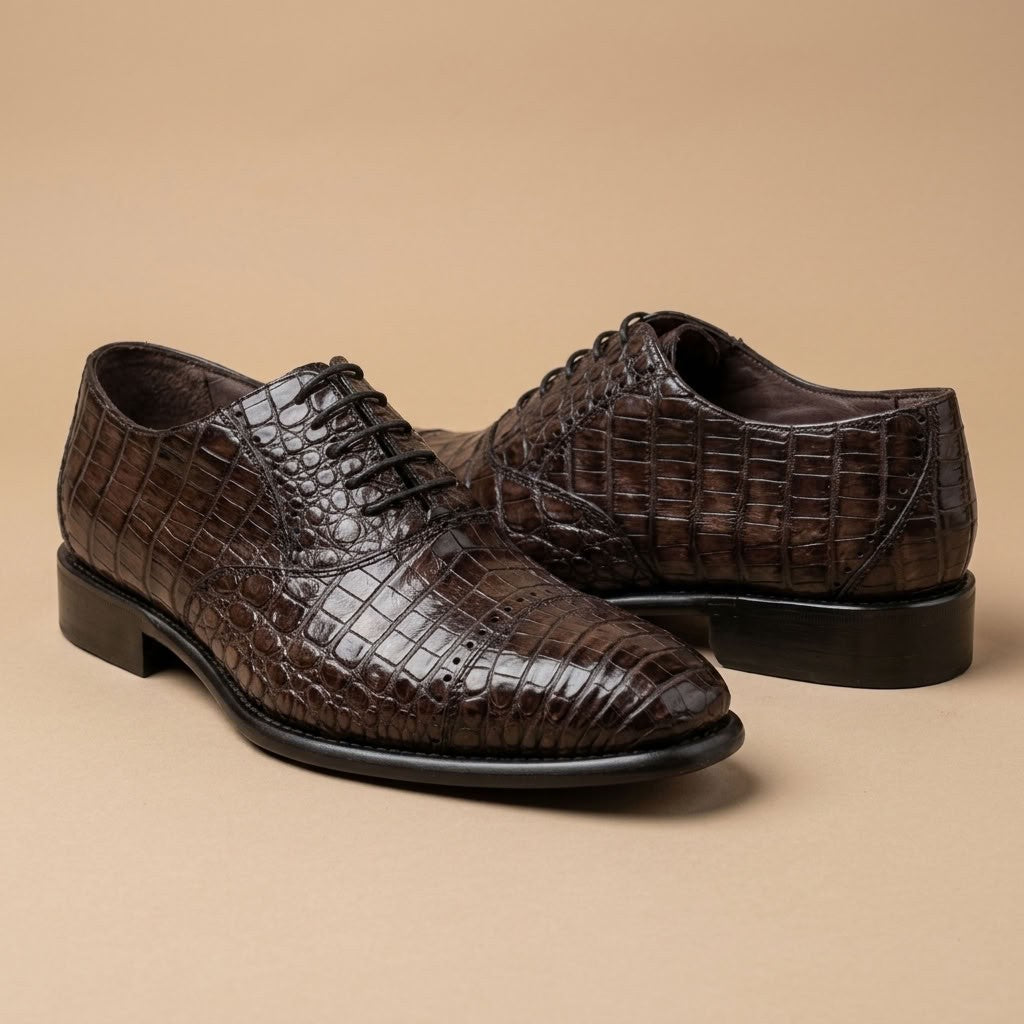 Calzoleria Toscana Caiman Crocodile Cap-Toe Dress-Up Shoes