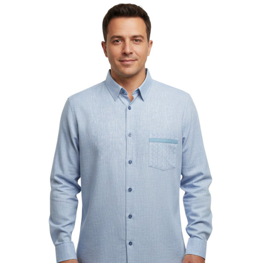 Torras Linen Leather Trimmed Long Sleeve Button Up N62404 - Cellini Uomo 