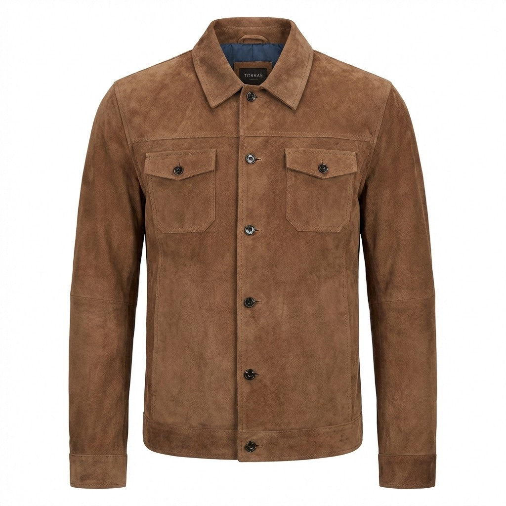 Torras high-quality goat suede jacket in natural brown, stylish coats and jackets for a sleek, sophisticated look.