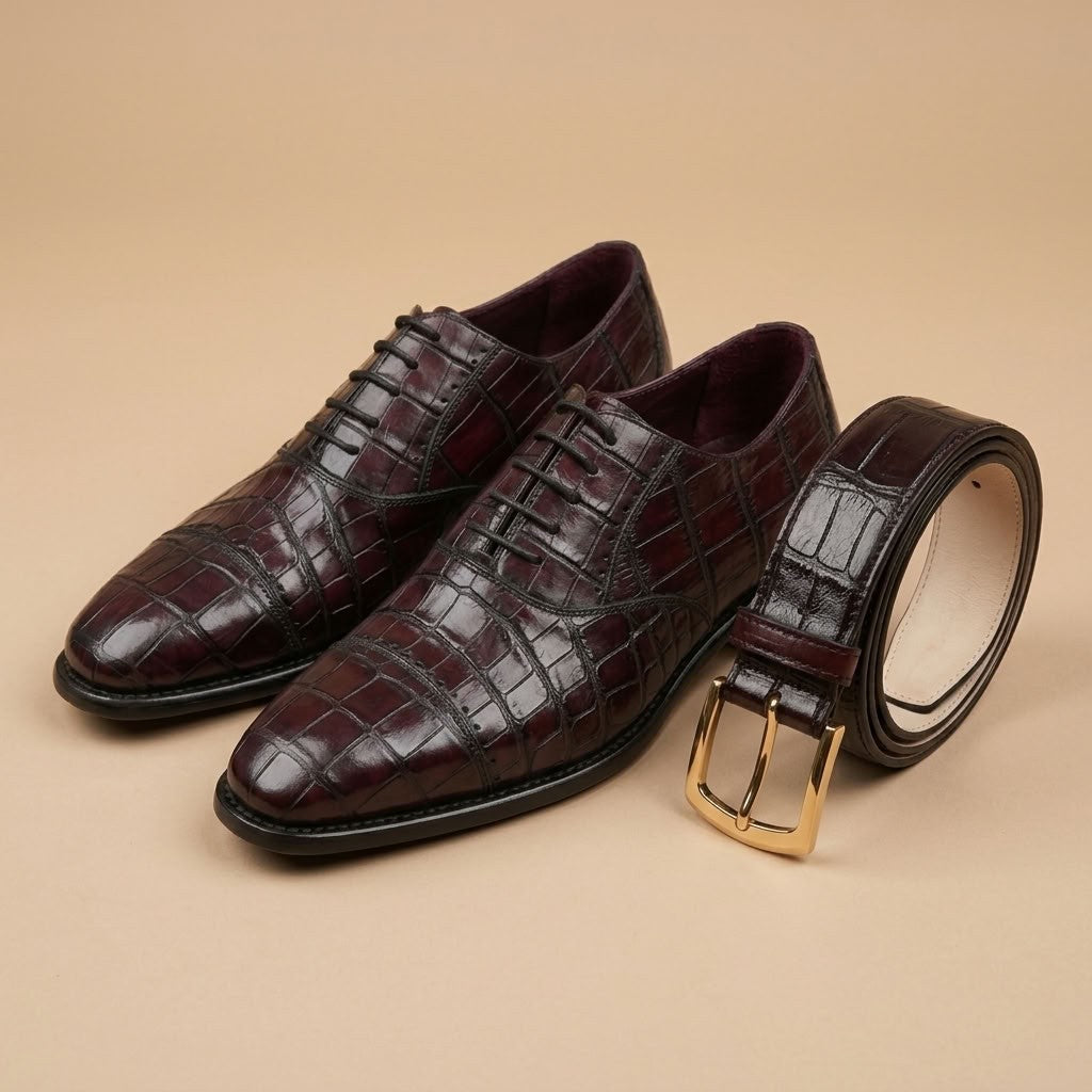 Calzoleria Toscana Caiman Crocodile Cap-Toe Dress-Up Shoes