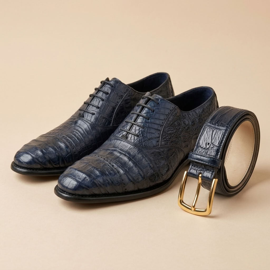 Calzoleria Toscana Caiman Crocodile Cap-Toe Dress-Up Shoes