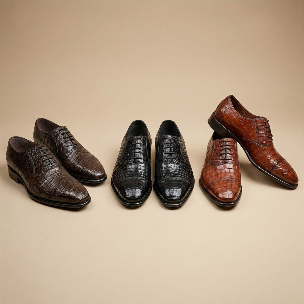 Calzoleria Toscana crocodile leather lace-up dress shoes with cap-toe design, stylish for formal occasions.