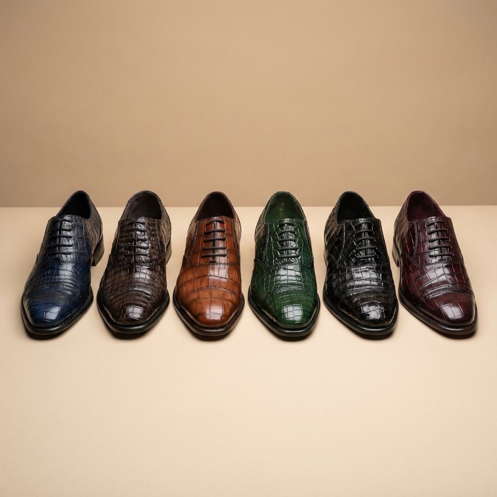 Calzoleria Toscana crocodile leather lace-up dress shoes with cap-toe design, perfect for formal occasions.
