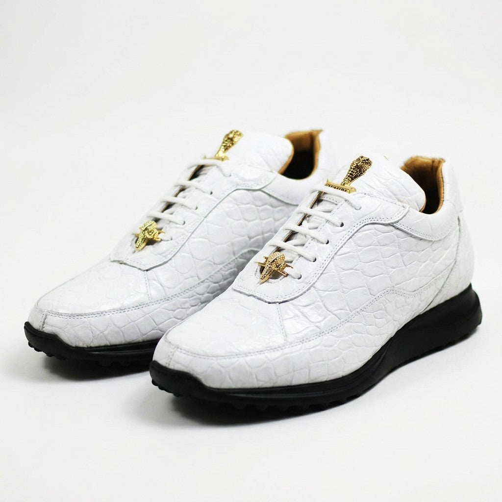 White Mauri 8900 Alligator Sneakers with textured alligator pattern and white laces, designed for casual wear.