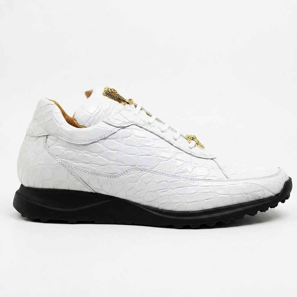 White Mauri 8900 Alligator Sneakers with textured alligator pattern and white laces, casual footwear for everyday wear.