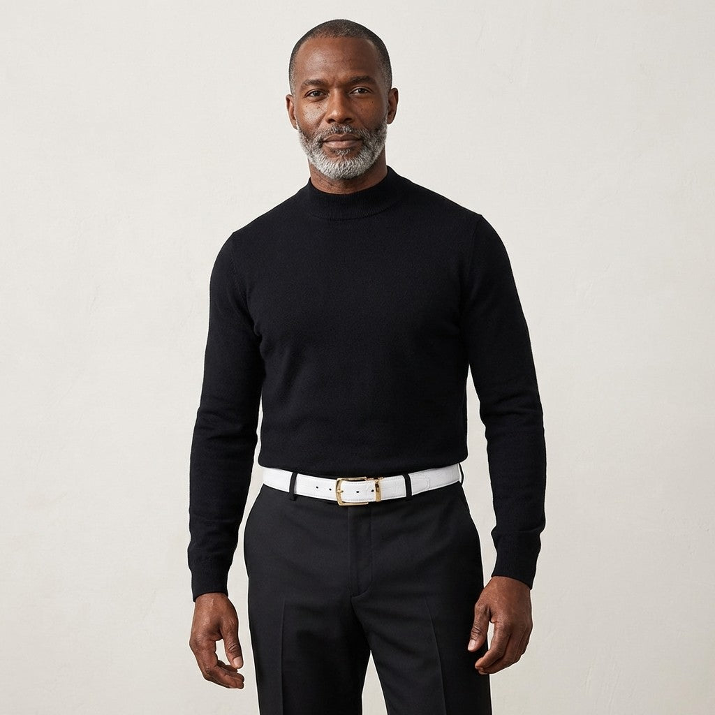 White Mauri alligator belt with detailed textured pattern and sleek buckle, showcasing high-quality craftsmanship.