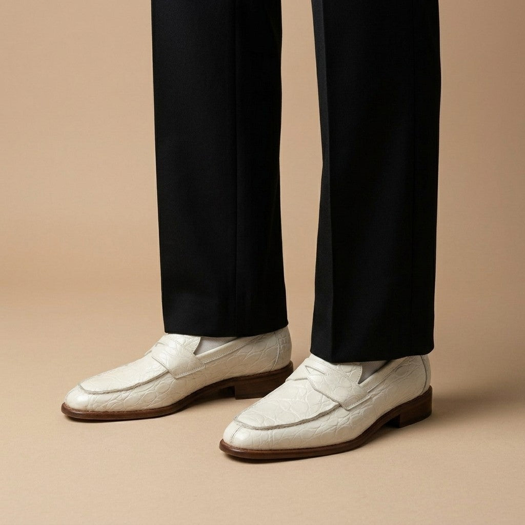 Marfa Calzoleria Toscana Dip-Dyed Crocodile Caiman Flanks Penny Loafers