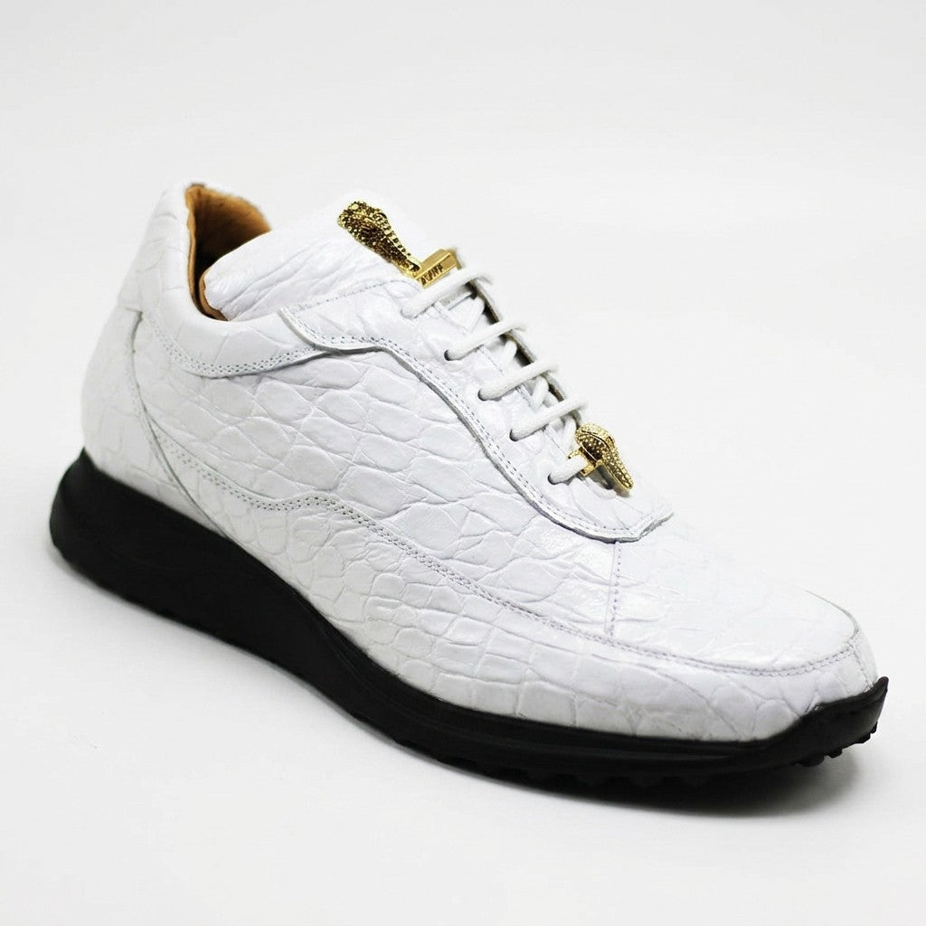 White Mauri 8900 Alligator Sneakers with textured alligator pattern and lace-up design, stylish and comfortable footwear.