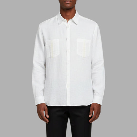 Torras Linen Leather Trimmed Long Sleeve Button Up N62409 - Cellini Uomo 