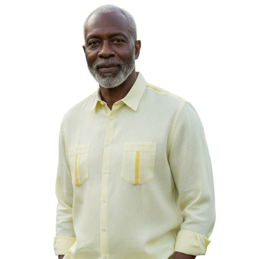 Torras Linen Leather Trimmed Long Sleeve Button Up N62409 - Cellini Uomo 