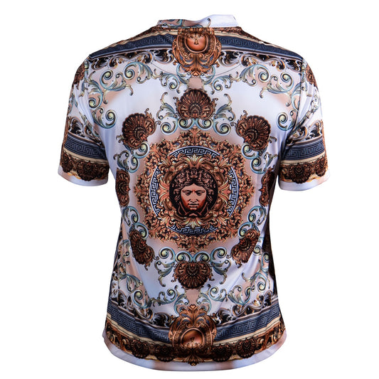 Cream Prestige Digital Print Shirt 101 featuring a stylish digital print design, displayed on a hanger against a plain background.