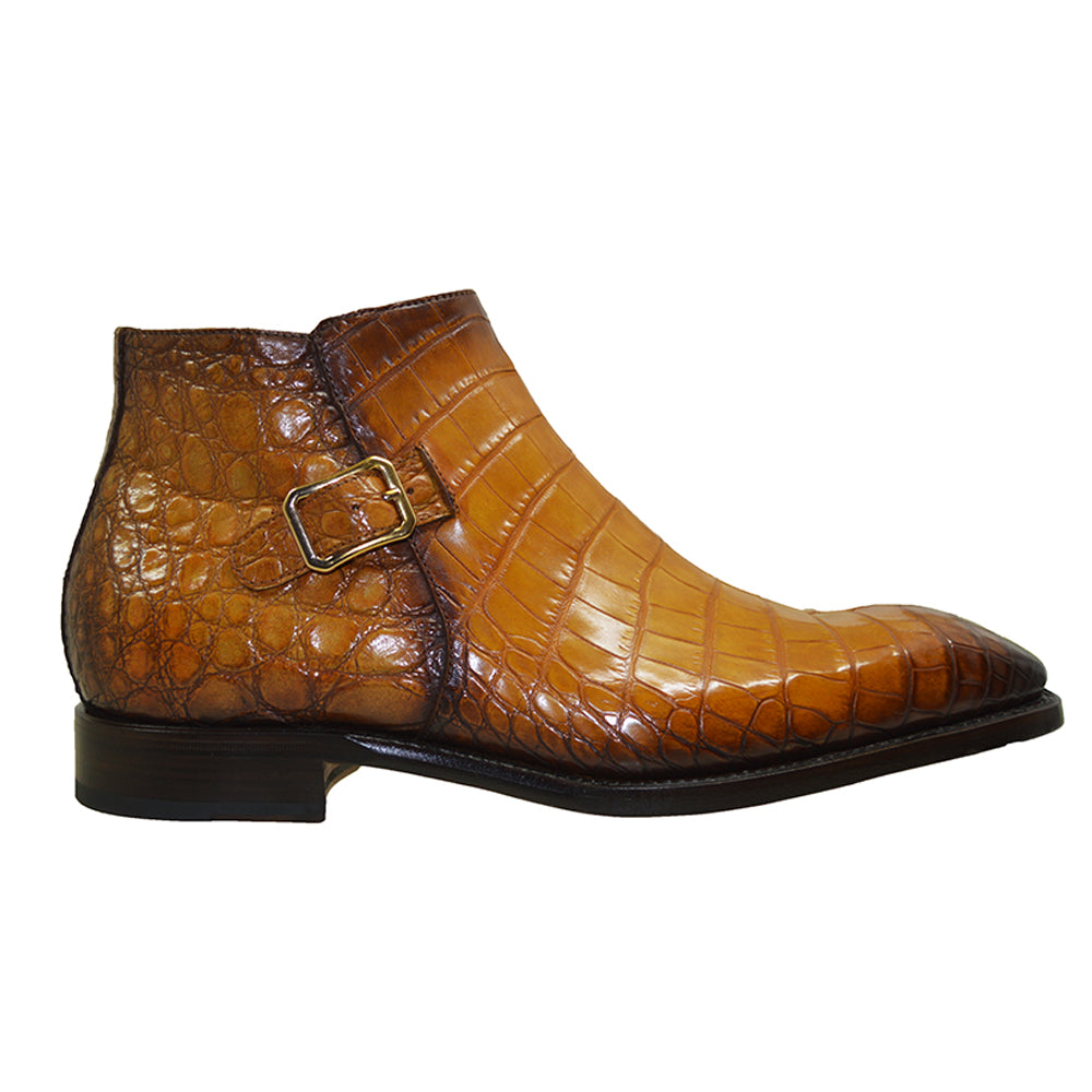 Sheriff Collection Gold Alligator Boot 2297 featuring a glossy gold alligator leather finish and pointed toe design.