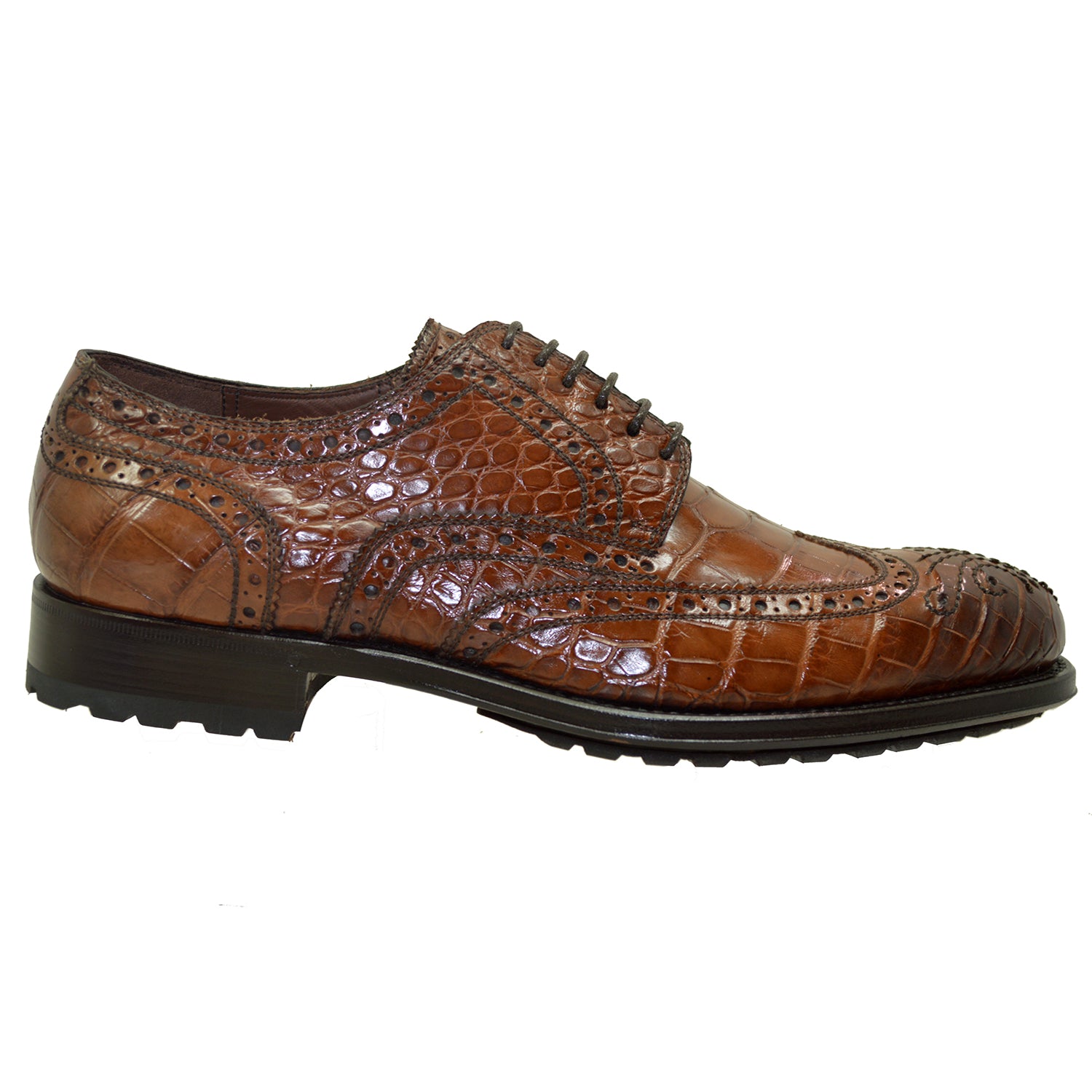 Caporicci 3318 baby alligator wingtip lace-up shoes with classic design and textured alligator pattern.