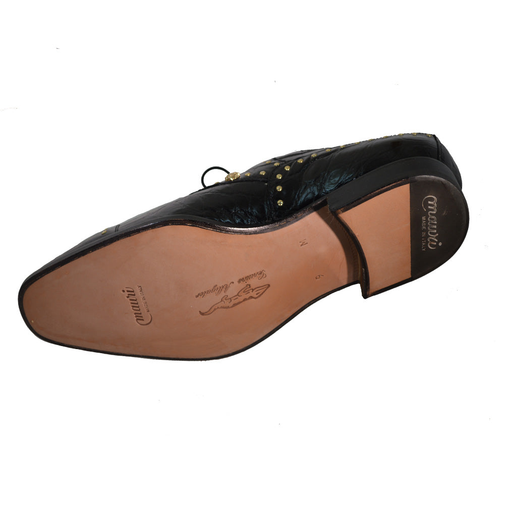 black dress shoes with gold spikes Men's Gold Spikes Loafers Black Dress Shoes Slip-on Leather Slippers Prom Flats