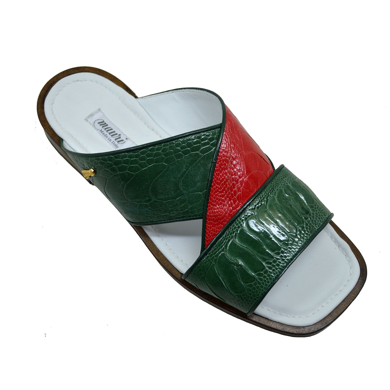 Mauri 5093 White-Red-Green Ostrich Sandal