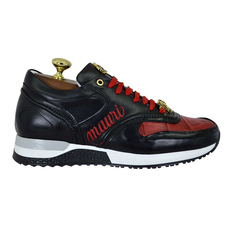 Mauri 6199 Nappa & Crocodile Casual Sneaker Black Red