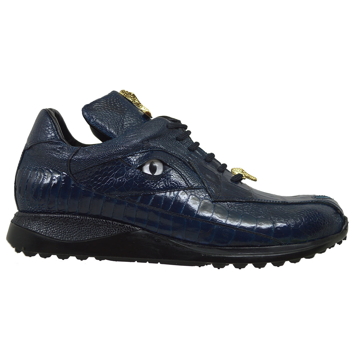 Mauri Black and Blue Leather-Trim Slip-On Sneakers Mauri 8900/2 Exotic Crocodile Skin & Nappa Leather Sneakers  main image 2