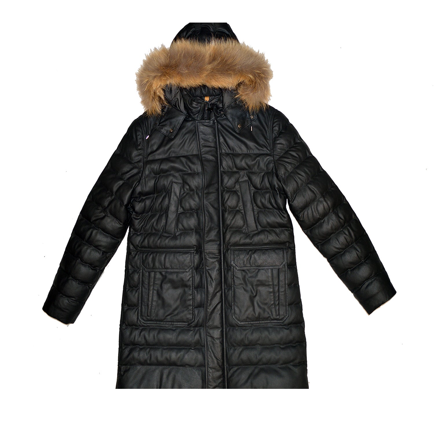 Torras Black Leather Long Coat