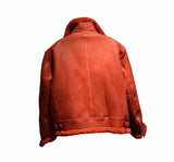 Jakewood Custom Red Shearling Biker Cut Jacket