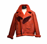 Jakewood Custom Red Shearling Biker Cut Jacket