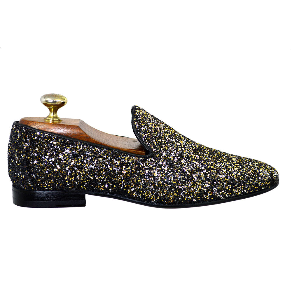 Walk London Harrison Spaerkle Black-Gold Glit Loafers