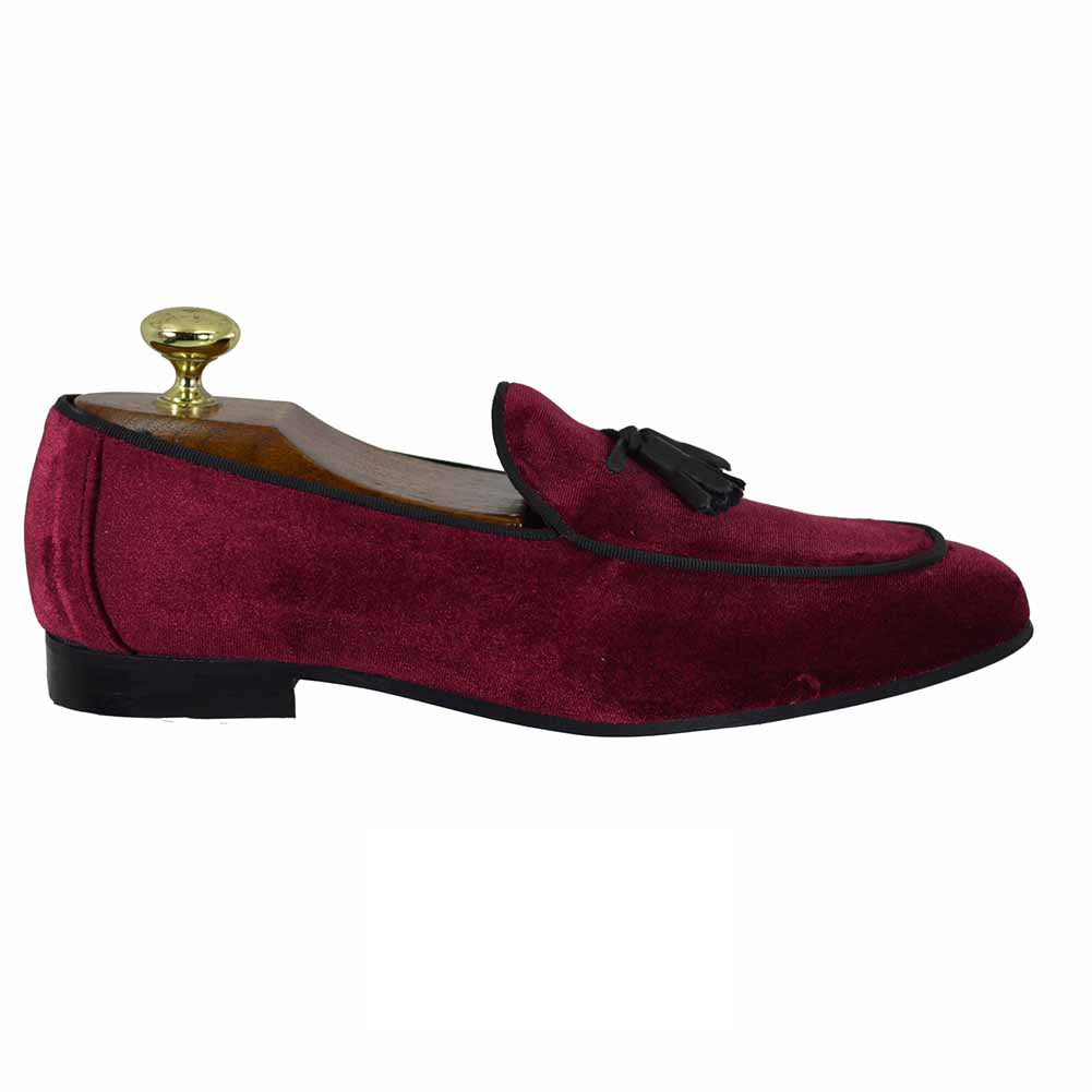 Walk London Mens Neo Tassle Leather BURGUNDY VELVET Walk London Mens Neo Tassle Leather BURGUNDY VELVET