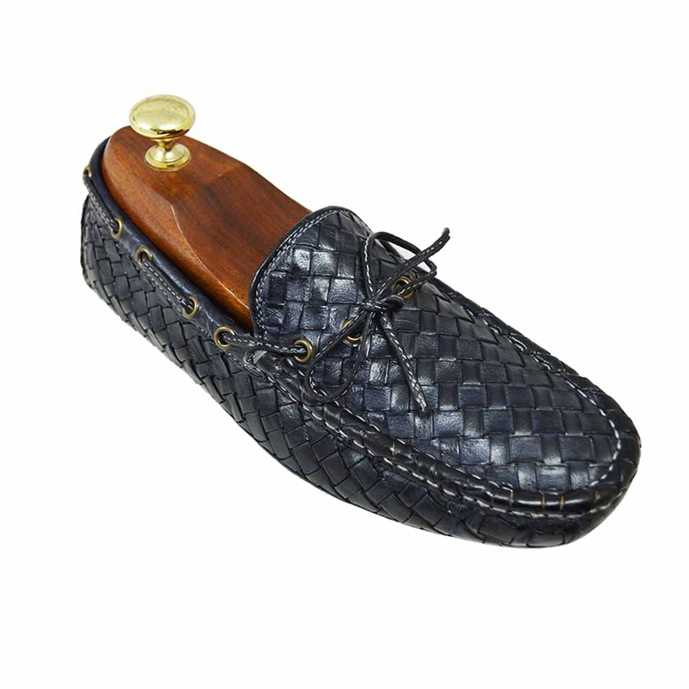 Calzoleria Toscana E951 Blue Woven Leather Loafers
