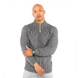 Prestige Cable Knit Zip Up Mock Neck Sweater