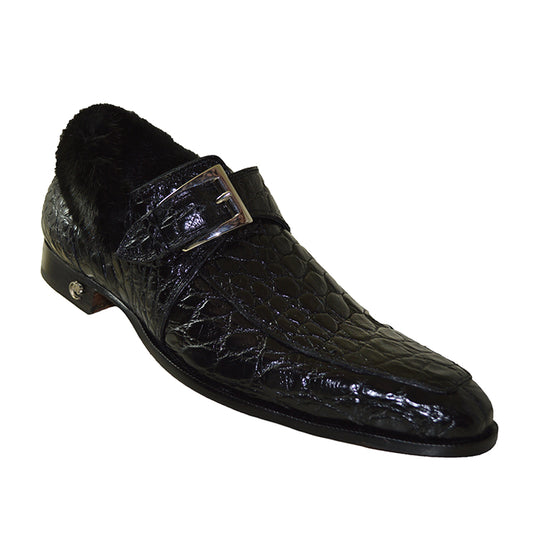 Mauri 1172 Black Alligator Mink Monk Strap